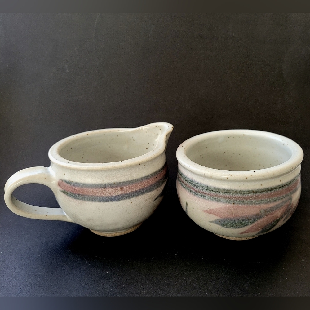 Set of 2 Pottery Sugar bowl and Creamer, Stoneware Sugar bowl and Creamer